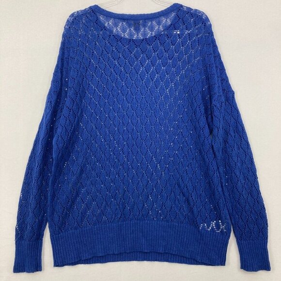 Tommy Bahama Women's Large Blue Crochet Open Knit Long Sleeve Sweater - Picture 9 of 10